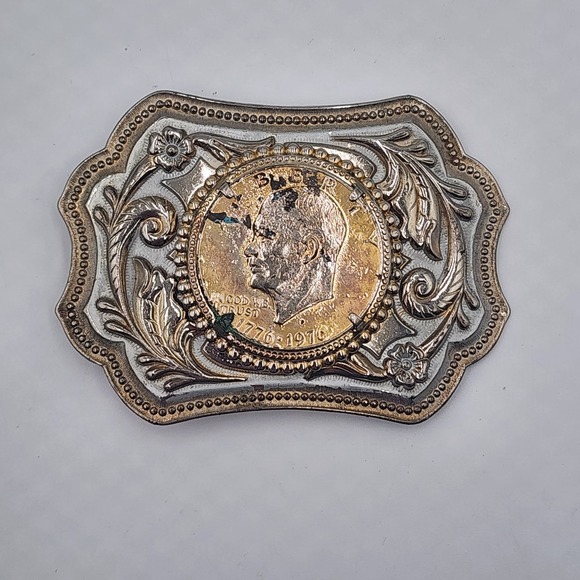 Other - Vintage Eisenhower Dollar Belt Buckle 1776-1976 Bicentennial Gold Silver Tones